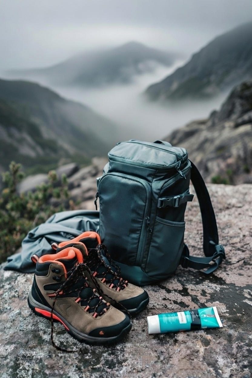 Hiking boots and daypack essentials