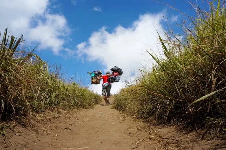 Porter carrying gear on the Rinjani trail